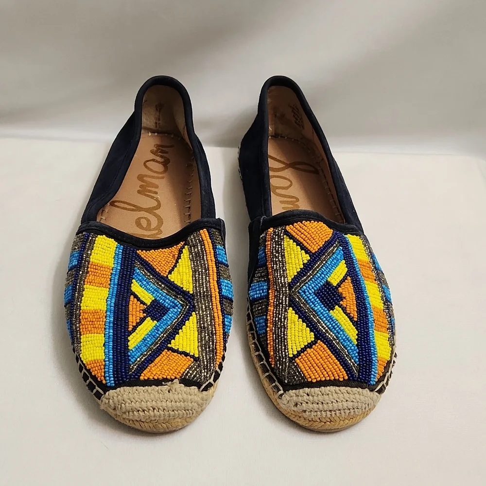 Sam Edelman Maris Colorful Beaded Aztec Tribal Suede Espadrilles (W Size 7.5)